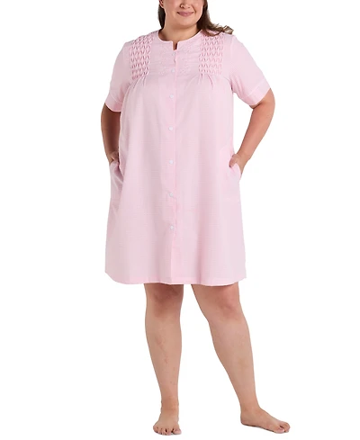 Miss Elaine Plus Short-Sleeve Seersucker Robe