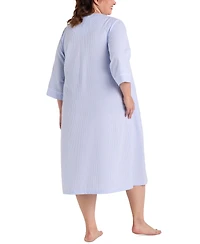 Miss Elaine Plus 3/4-Sleeve Zip-Front Seersucker Robe