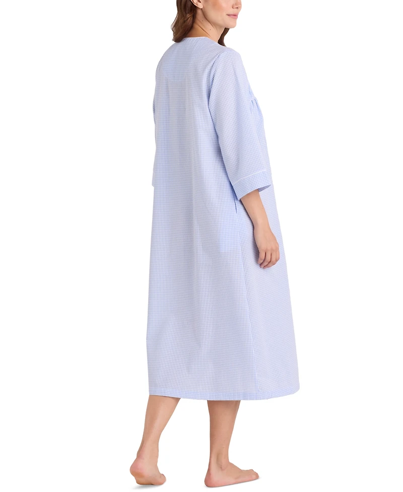Miss Elaine Women's 3/4-Sleeve Zip-Front Seersucker Robe