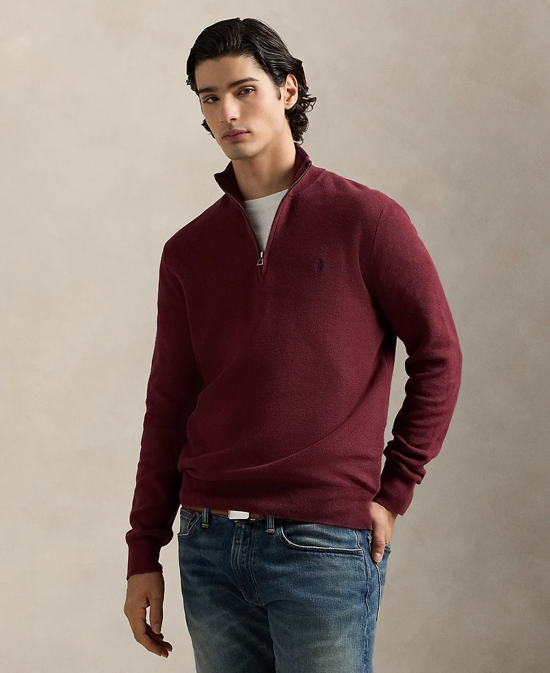 Polo Ralph Lauren Men's Mesh-Knit Cotton Quarter-Zip Sweater