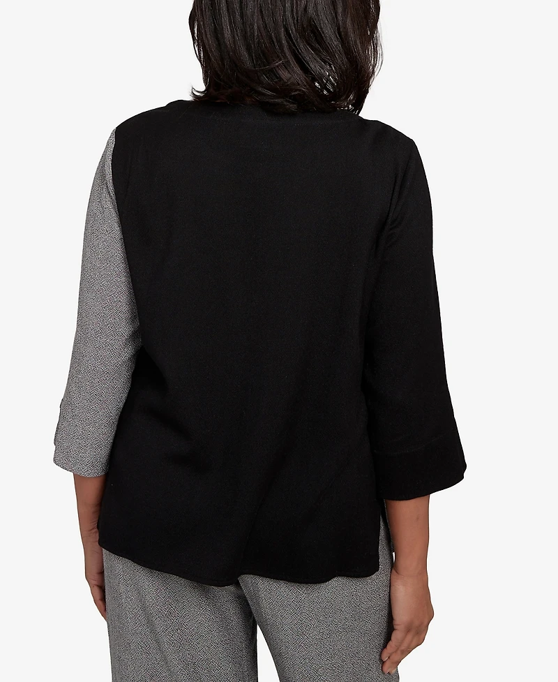 Alfred Dunner Women's Santa Barbara Center Sliced Top with Necklace