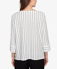Alfred Dunner Women's Santa Barbara Splice Textured Stripe Top with Necklace