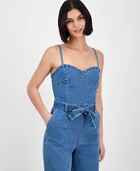 Tinseltown Juniors' Sweetheart-Neck Sleeveless Denim Jumpsuit