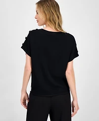 T Tahari Women's Mixed-Print Extended-Sleeve Mitered Top