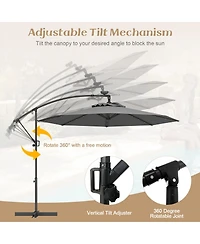 10 Feet 360° Rotation Solar Powered Led Patio Offset Umbrella without Weight Base