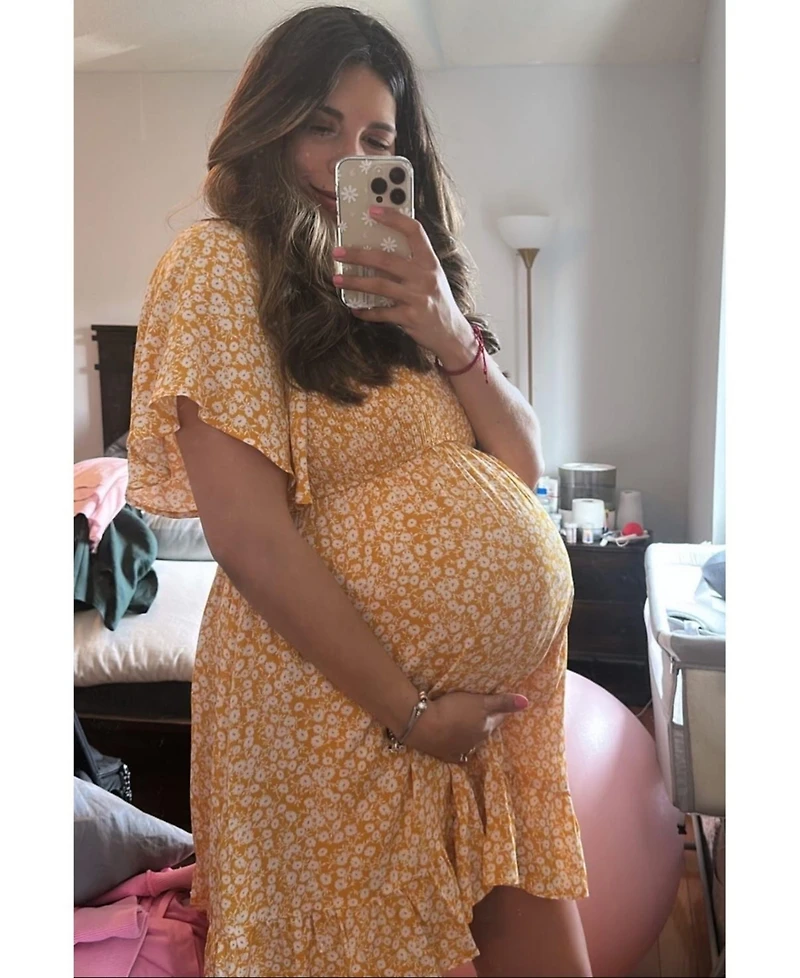 Pinkblush Maternity Yellow Floral Smocked Ruffle Dress