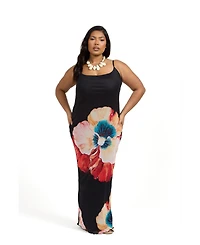 Fashion-szn Curve Women's Floral Print Mesh Maxi Dress