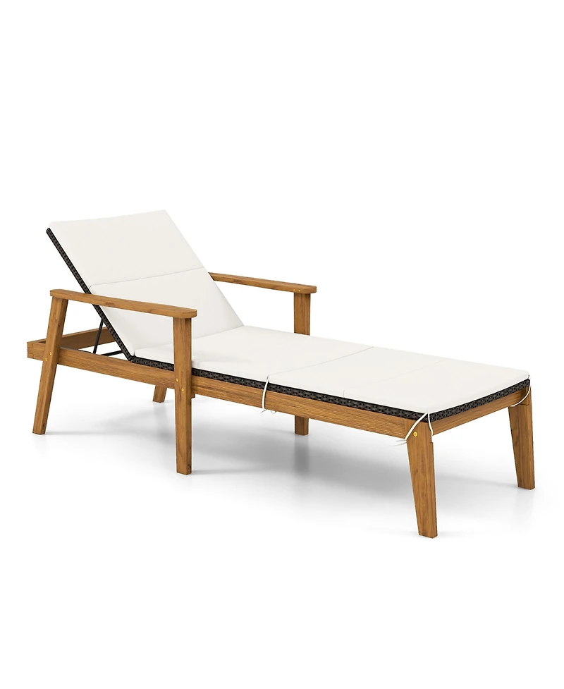 Gymax Outdoor Chaise Lounge Chair w/ Armrests & 4-Level Backrest Adjustment