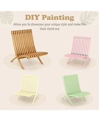 Gymax Folding Patio Chair Teak Wood Outdoor Lounge Chair w/ Slatted Seat & Backrest