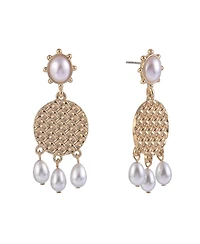Laundry by Shelli Segal Gold Tone Drop Earrings with Pearl Accents