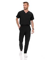 Medichic Men's Men Scrubs Set - Stretch V-Neck Scrub Top with 7-Pocket Pants Workwear Wine Large