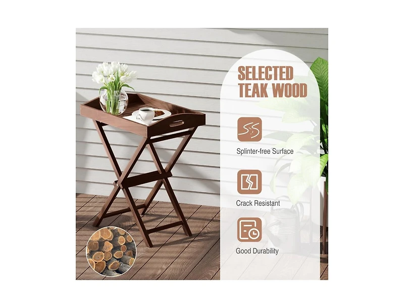 Tray Table with Removable Tray Top for Convenient Serving and Versatile Use on Patio and in Garden