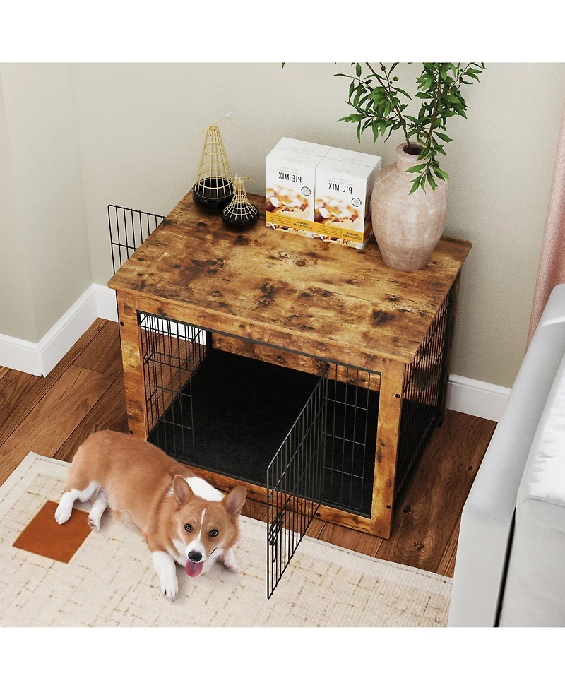 Dog Crate Furniture with Cushion Double Doors