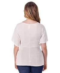 24seven Comfort Apparel Petite V-Neck Knot Front Kimono Sleeve Top