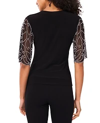 Msk Petite Short-Sleeve V-Neck Top