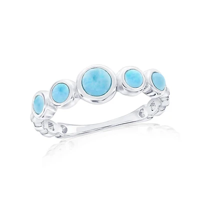 Sterling Silver, Graduating Round Larimar Ring