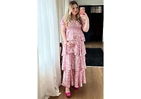 Pinkblush Maternity Pink Floral Square Neck Ruffle Layered Maxi Dress