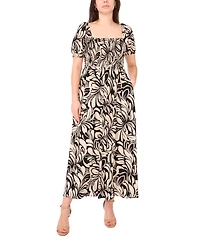Msk Petite Square-Neck Short-Sleeve Maxi Dress