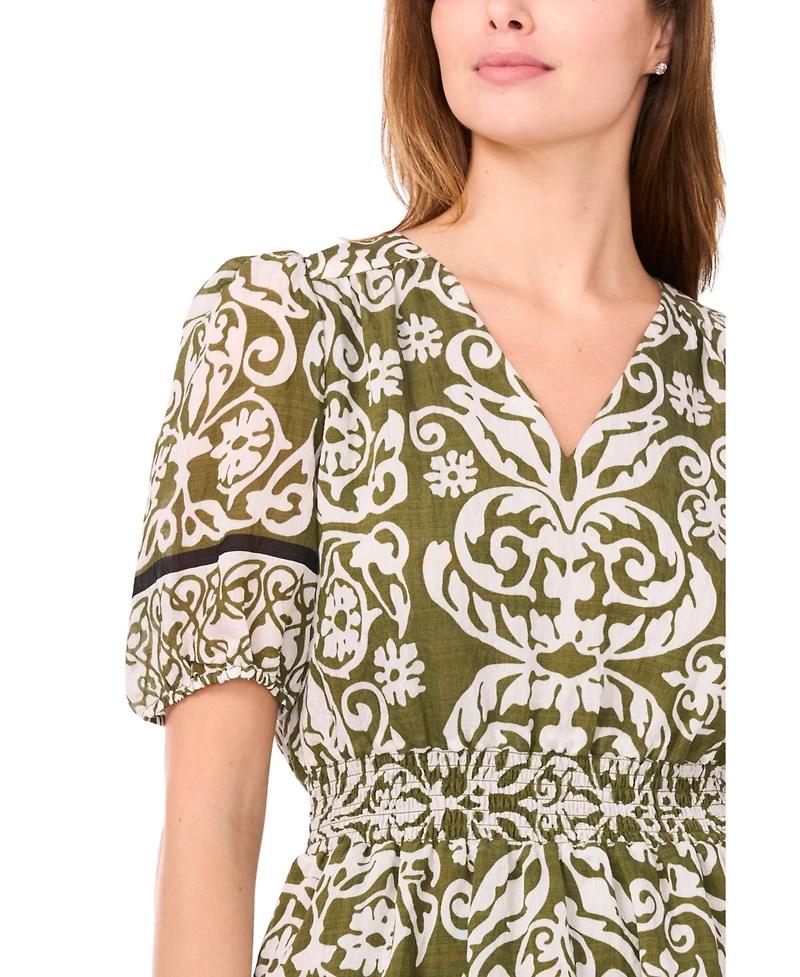 Msk Petite Short-Sleeve V-Neck Fit & Flare Dress