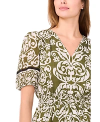 Msk Petite Short-Sleeve V-Neck Fit & Flare Dress