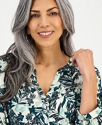 Style & Co Petite Margot Lily-Print Blouse, Exclusively at Macy's