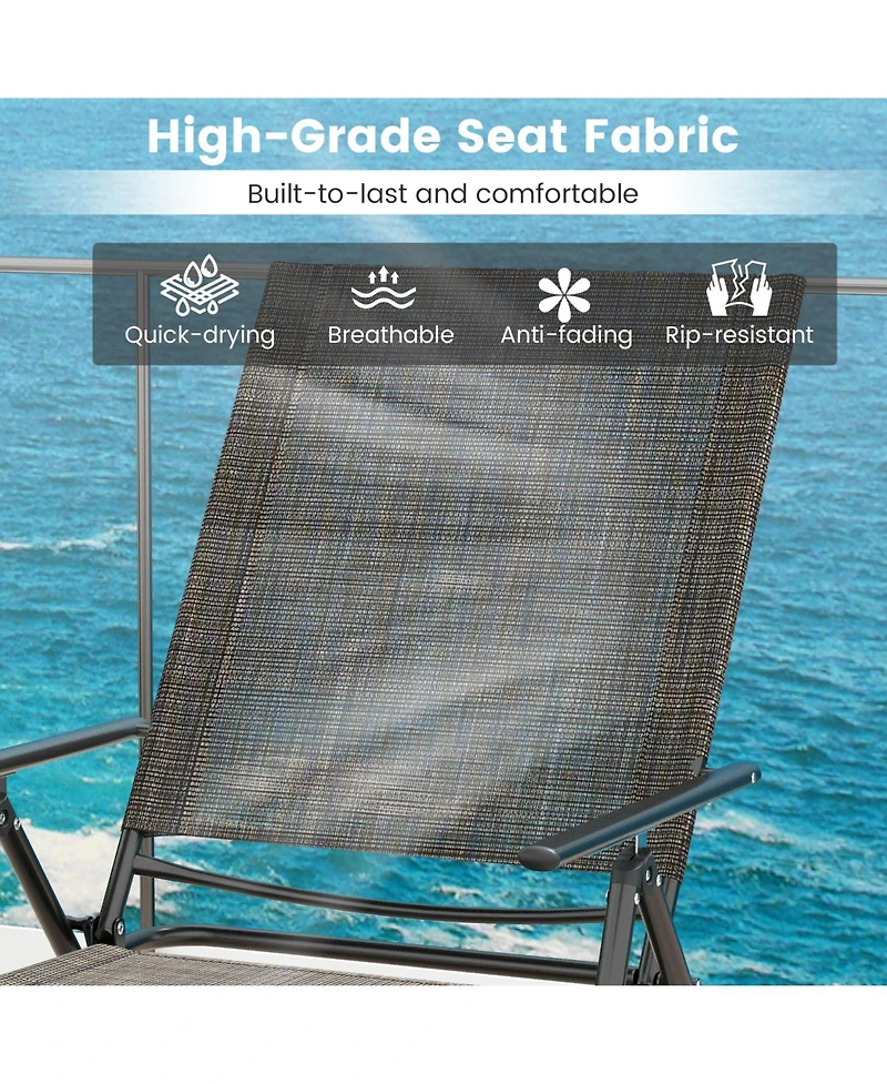 Gymax 2PCS Folding Chaise Lounge Chairs w/ 6-Level Backrest Reclining Chairs Patio