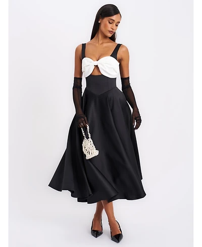 Miss Circle Women's Edda Black Maxi Gown with White Bow