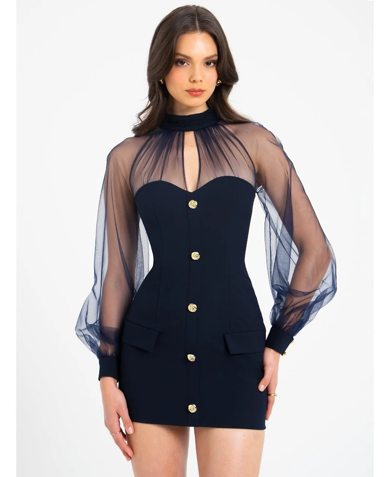 Miss Circle Women's Shelby Black Faux Leather with Lace Mini Dress