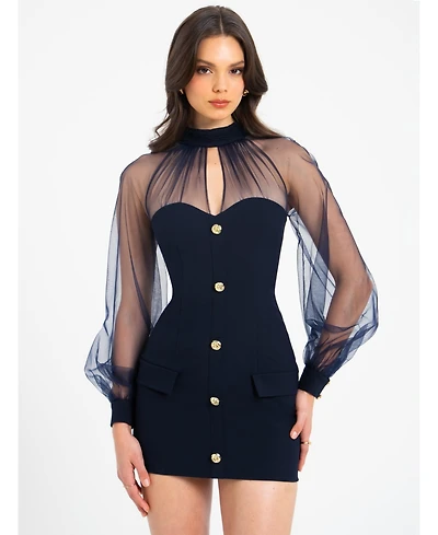 Miss Circle Women's Shelby Black Faux Leather with Lace Mini Dress