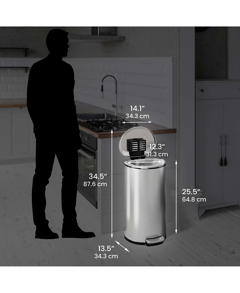 iTouchless SoftStep Stainless Steel Semi-Round Step Trash Can with AbsorbX Odor Filter Removable Inner Bucket