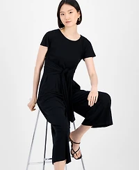 Robbie Bee Women's Round-Neck Tie-Waist Jumpsuit
