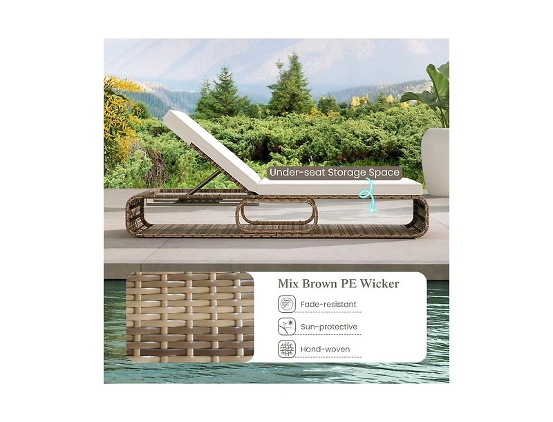 7-Position Adjustable Pe Rattan Outdoor Chaise Lounge Chair