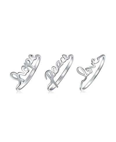 Bling Jewelry Set of 3 Inspirational Words Peace Love Hope Ring Set Sterling Silver
