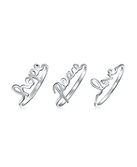 Bling Jewelry Set of 3 Inspirational Words Peace Love Hope Ring Set Sterling Silver