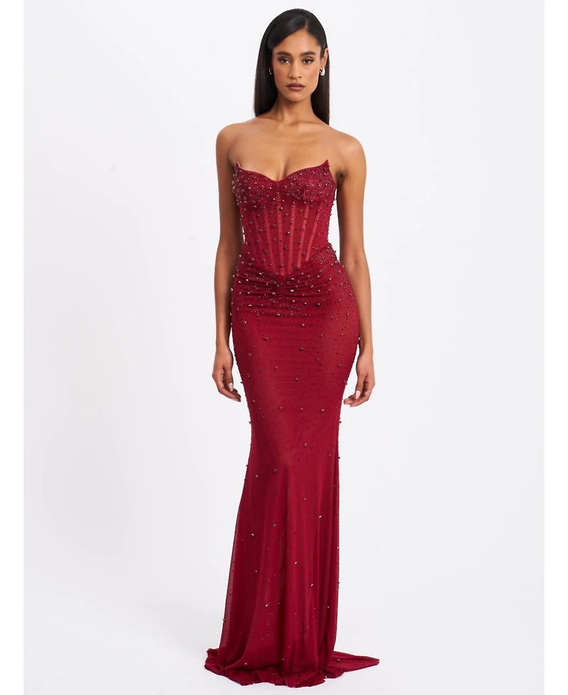 Miss Circle Women's Fatima Crystal Sleeveless Corset Mermaid Maxi Dress