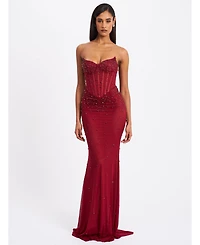 Miss Circle Women's Fatima Crystal Sleeveless Corset Mermaid Maxi Dress