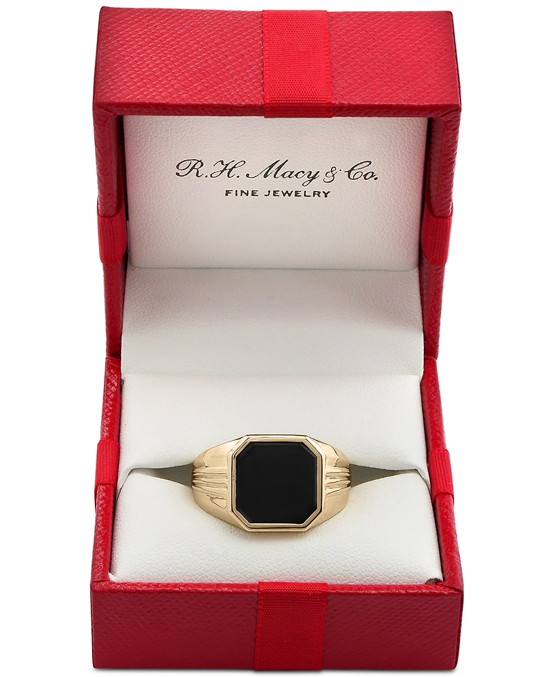 Macy's Men's 14k Gold Onyx Octagon Polished Ridged Ring