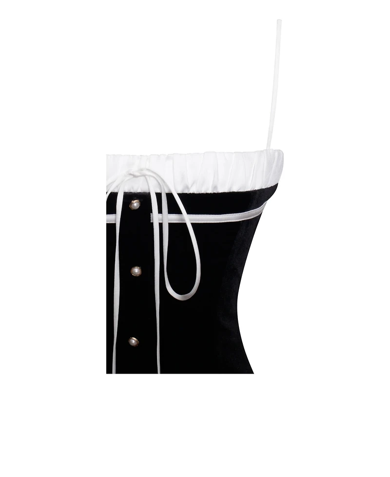 Miss Circle Women Olya Black and White Velvet A-Line Corset Mini Dress
