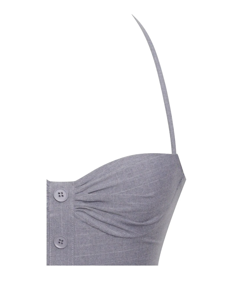 Miss Circle Women Melody Gray Stripe Halter Drop Waist Mini Dress