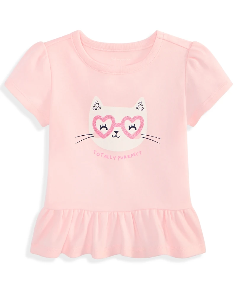 First Impressions Baby Girls Short-Sleeve Cat Glasses Graphic T-Shirt, Exclusively at Macy's