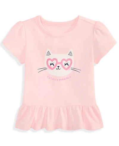 First Impressions Baby Girls Short-Sleeve Cat Glasses Graphic T-Shirt, Exclusively at Macy's