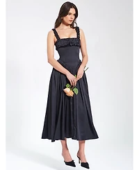 Miss Circle Women's Noreen Black Satin Drop Waist Maxi Sundress