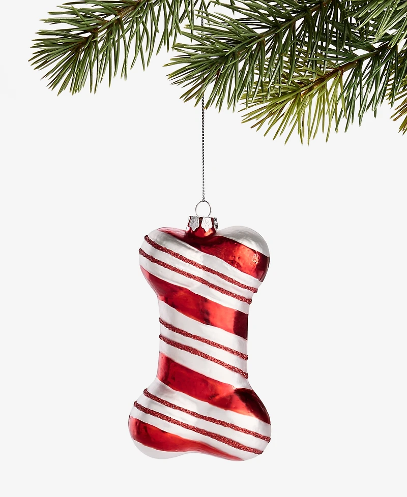 Holiday Lane Pets Red and Silver Stripe Bone Ornament, Macy's Exclusive