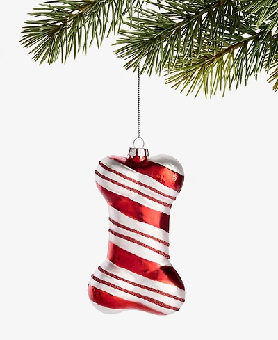 Holiday Lane Pets Red and Silver Stripe Bone Ornament, Macy's Exclusive
