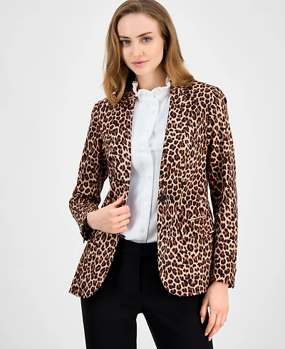 Anne Klein Women's Animal-Print One-Button Blazer