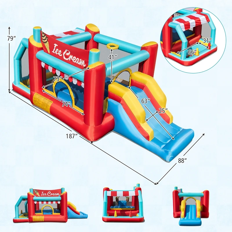 5-in-1 Ice Inflatable Bounce House with Ball Pit and Slide without Blower