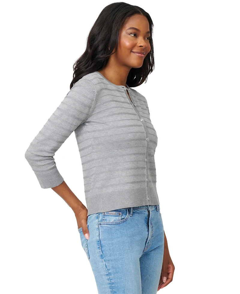 Melissa Paige Women's Ottoman-Rib 3/4-Sleeve Crewneck Cardigan