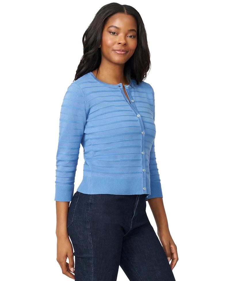 Melissa Paige Petite Textured-Stripe Cardigan Sweater