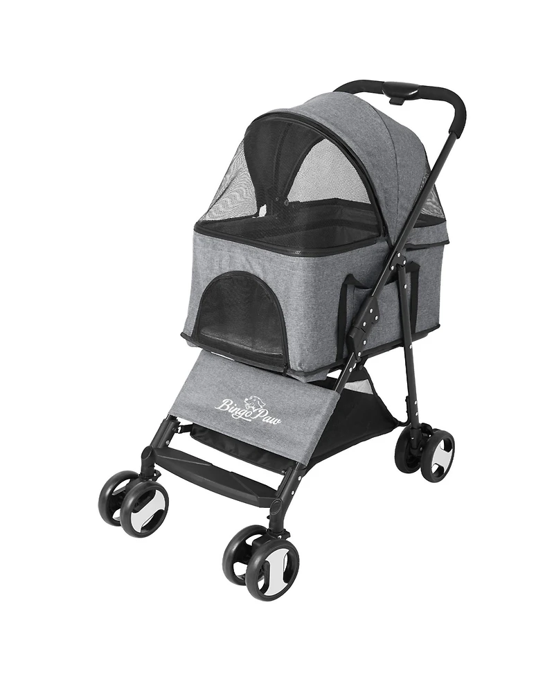 Bingopaw DetBINGOPAW 3 in 1 Dog Stroller with Detachable Carrier 4 Wheels Pet Travel Strolling Cart