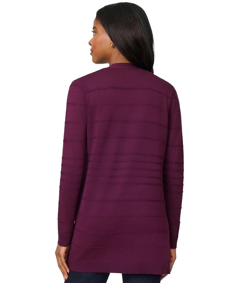 Melissa Paige Petite Textured-Stripe Open-Front Cardigan Sweater